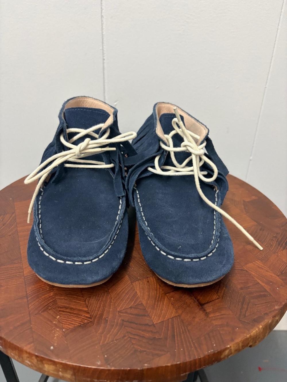 Monkey Feet Blue Fringe Moccasins Girl/Boy Size 7-8Y